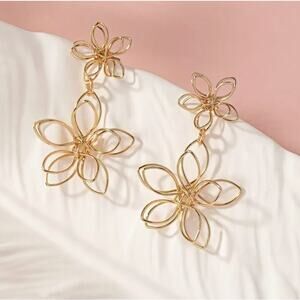 NEW -  Gold Dangle Lotus Flower Earrings, Minimalist Jewelry